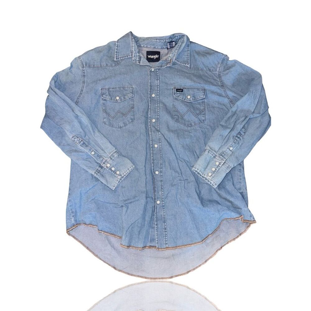 Vintage Wrangler Men's 2XL Blue Denim Pearl Snap Western Shirt